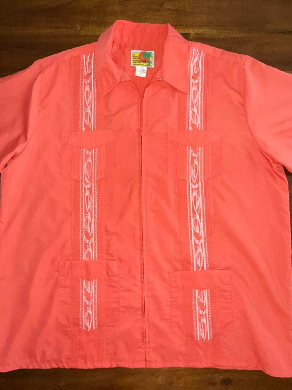 Genuine Haband Guayabera Men's XL Coral Cuban Short Sleeve Full Zip Shirt NWOT